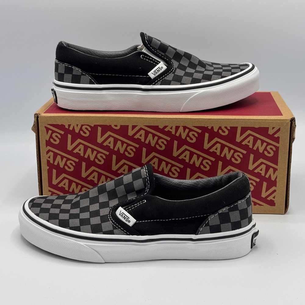 Vans Classic Checkerboard Black Pewter Slip-On Shoes Sz 3